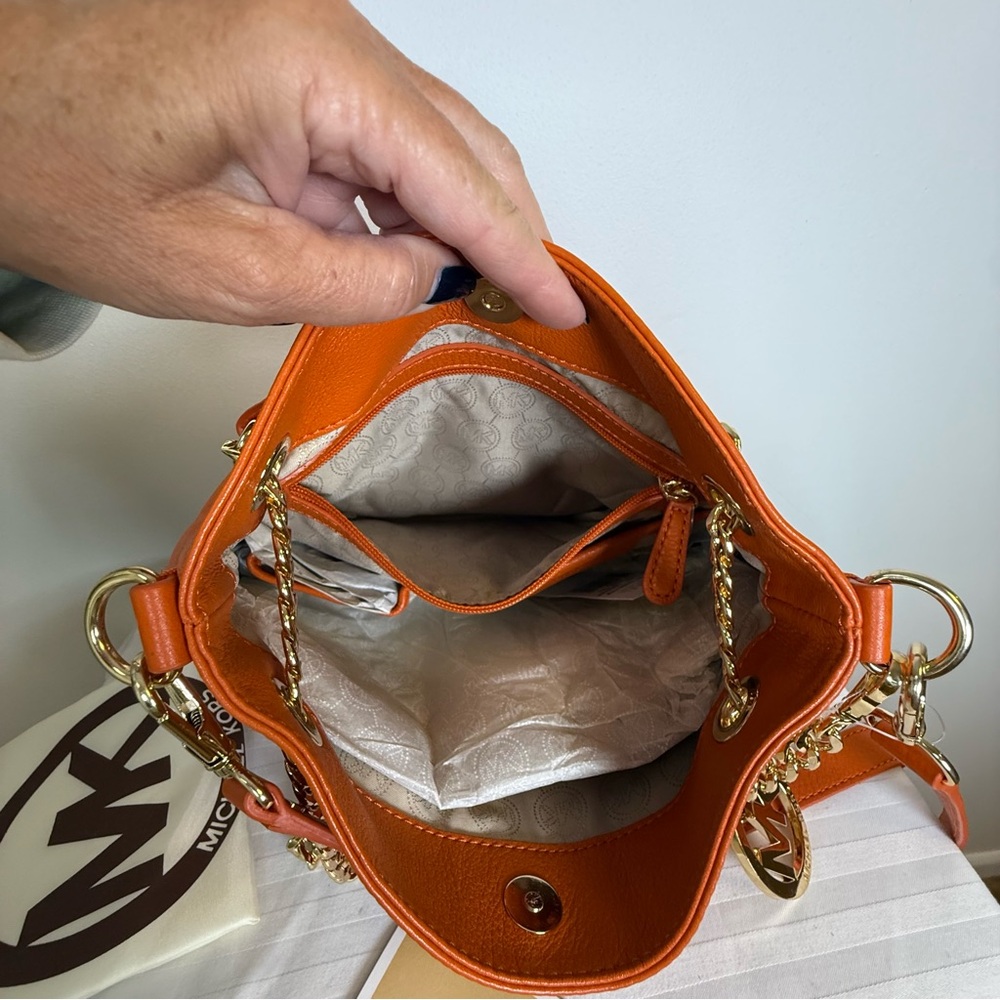 MICHAEL Michael Kors Soft Orange Leather Gold Chain Shoulder/Crossbody/Hand Bag - Picture 13 of 16